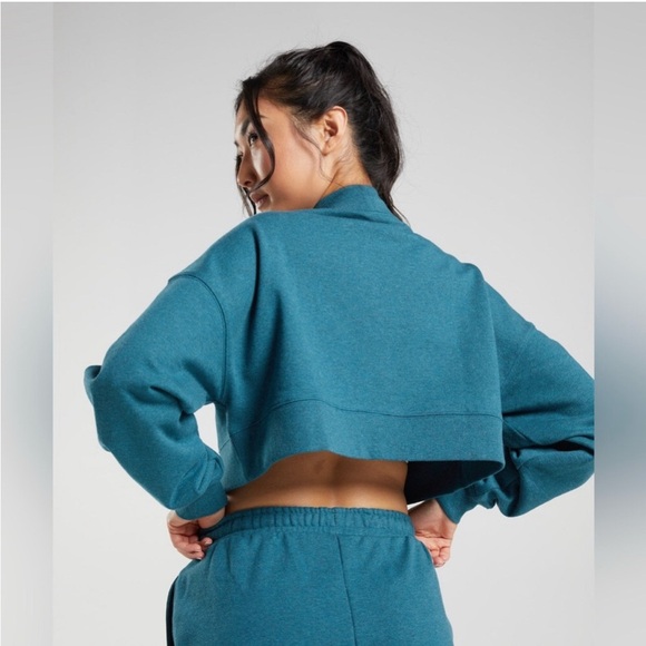 GYMSHARK Rest Day Sweats Crop Pullover Sweater - Steel Blue Marl Size L - Picture 3 of 14